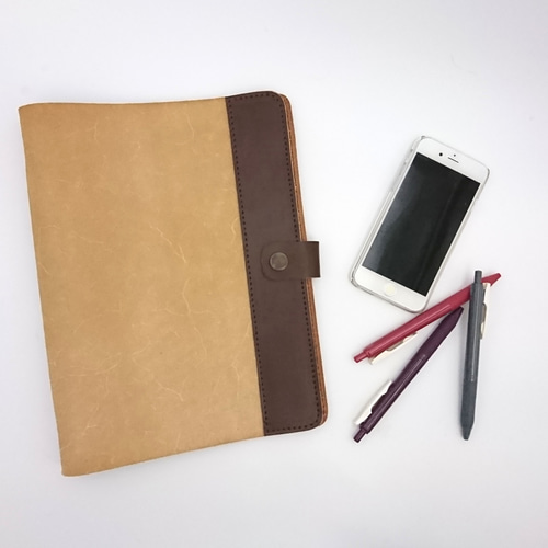 ヌメ革 ナチュラル レザーカバー、B5 26穴バインダー付｜