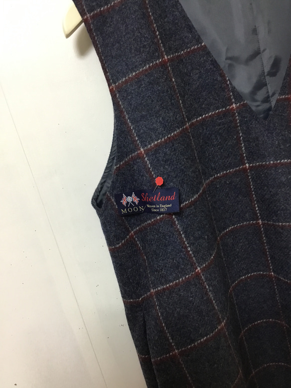 イギリス〜MOON社高級感溢れる生地のシンプルジャンパースカート‼️紺系チェック〜‼️総裏付き‼️ 5枚目の画像