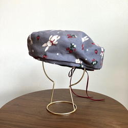 バックリボン　うさぎと苺のコーデュロイベレー帽（グレー）　ベビー・キッズ 5枚目の画像