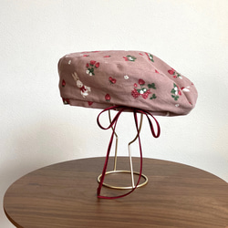 サイドリボン　うさぎと苺のコーデュロイベレー帽（ブラウン）　ベビー・キッズ 4枚目の画像