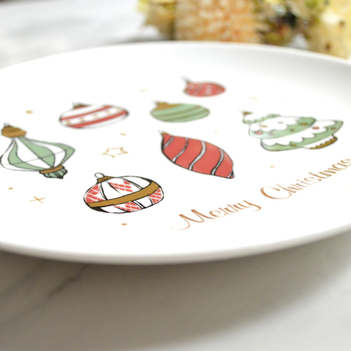 クリスマスプレート】可愛いオーナメント柄の大きなお皿（レンジ・食洗