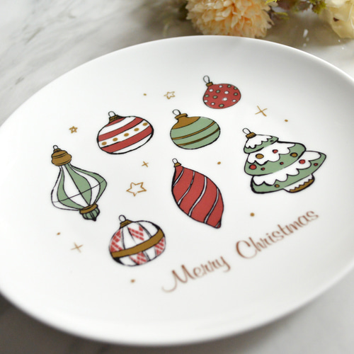 飾り皿　　アート　クリスマス クリスマスプレート】可愛いオーナメント柄の大きなお皿（レンジ・食洗