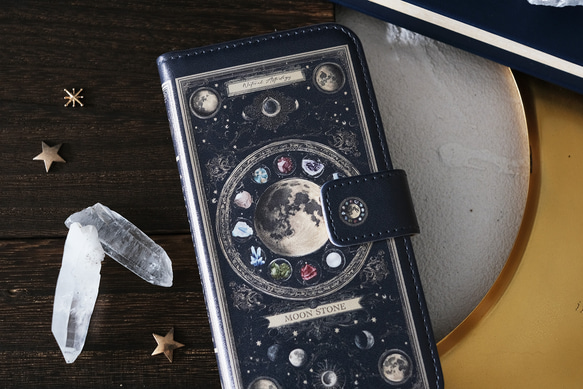 架空の洋書 "誕生石の図鑑" 〜MOON STONE〜 手帳型スマホケース iPhoneケース 全機種対応 5枚目の画像