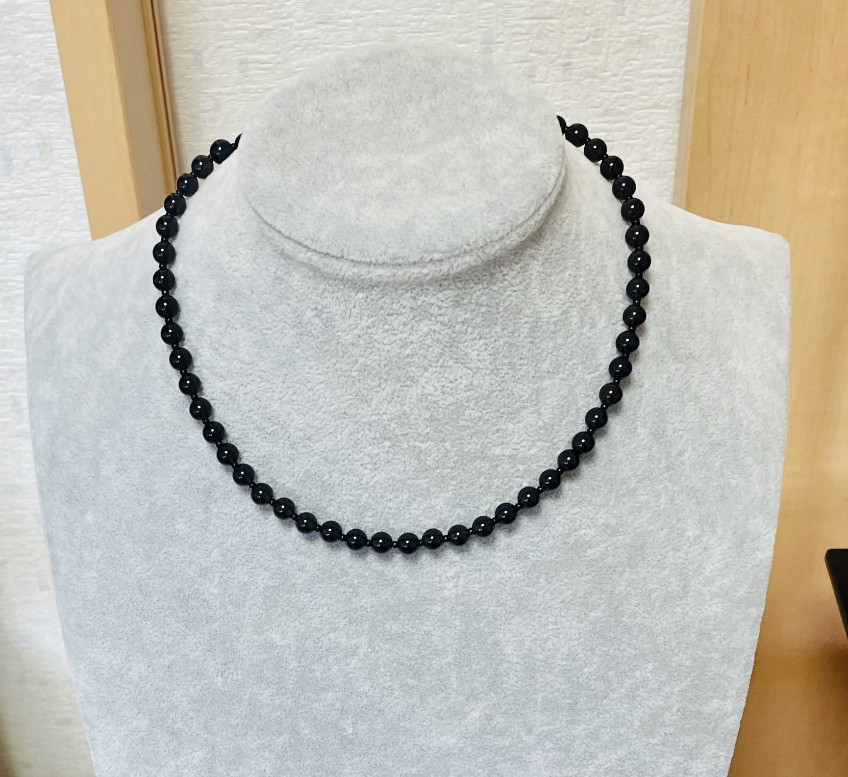 AAAモリオン丸6mmネックレス45cm+アジャスター5cm 黒水晶冠婚葬祭