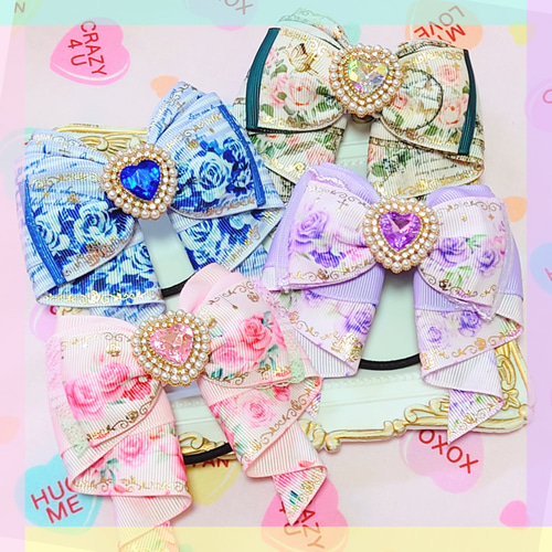 リボン　ヘアゴム♡カノンリボン♡アンティークローズ♡ベージュ♡ハンドメイド エレガントローズのカノンリボンヘアゴム ヘアゴム ☆Chocolate