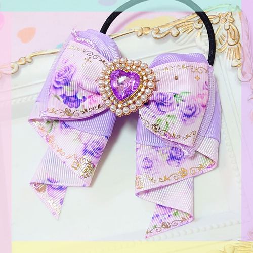 リボン　ヘアゴム♡カノンリボン♡アンティークローズ♡ベージュ♡ハンドメイド m19408063111_1.jpg?1713327278