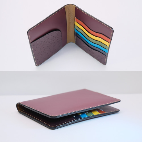 本革 パスポート・お薬手帳・通帳ケースst ワインレッド＆カラフル  