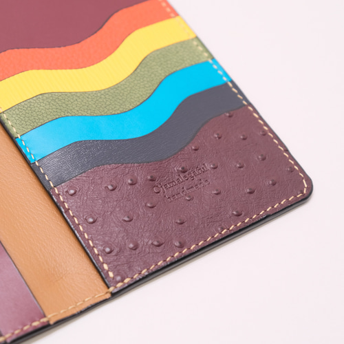 本革 パスポート・お薬手帳・通帳ケースst ワインレッド＆カラフル  