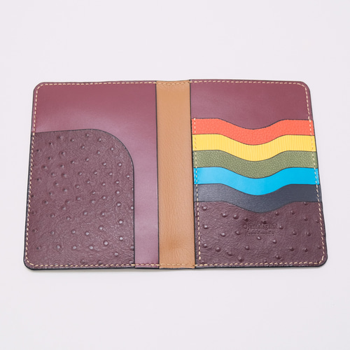 本革 パスポート・お薬手帳・通帳ケースst ワインレッド＆カラフル  