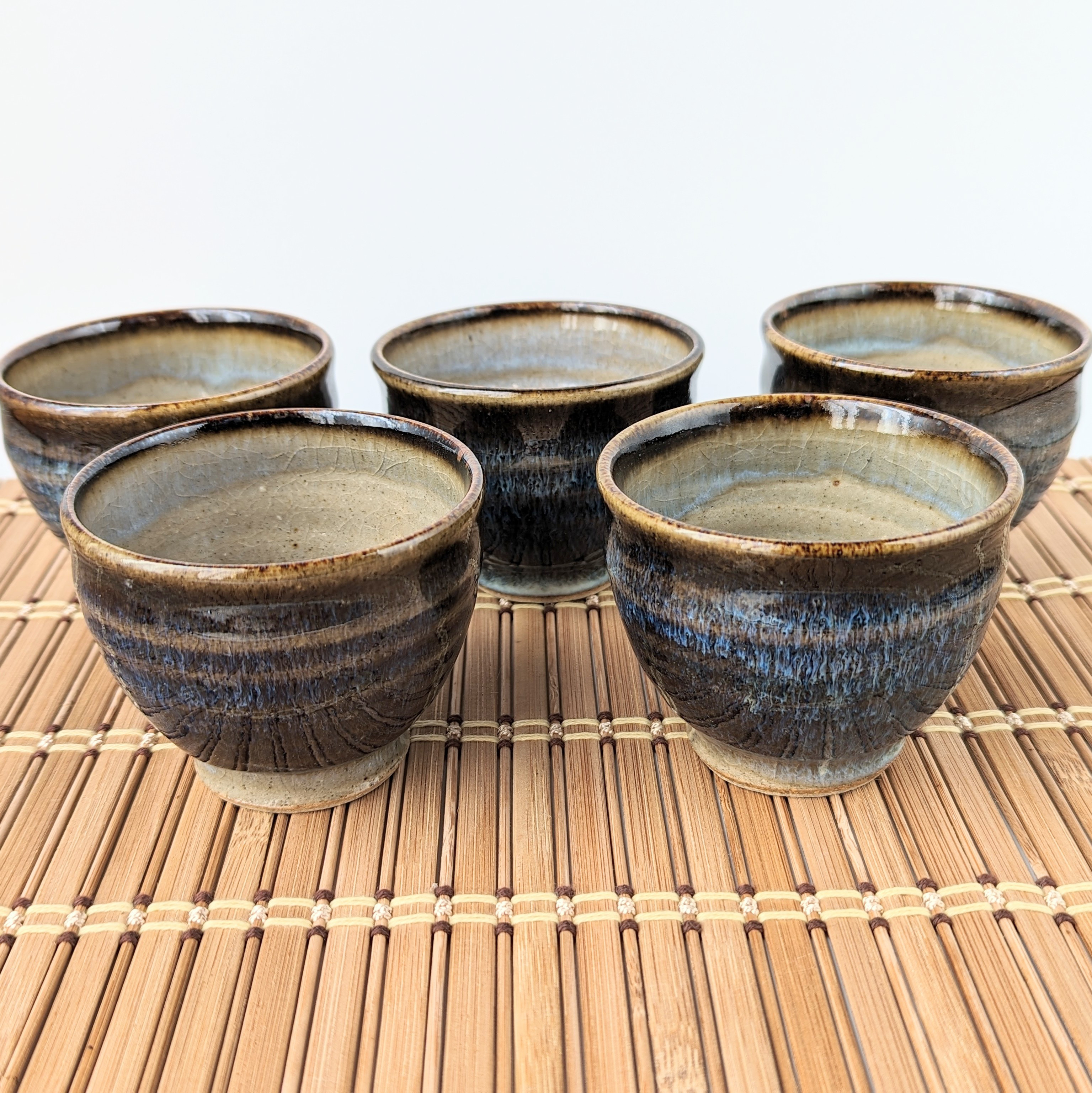 ディープブルーの番茶碗5客セット　【手仕事　民藝　和　陶器】 10,500円