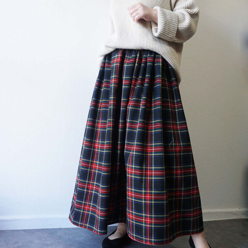 赤ラインタータンチェック起毛ロングスカート ロングスカート（マキシ  