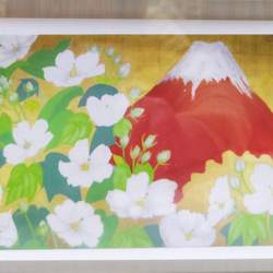 赤富士と芙蓉(コピー)送料無料ガッシュ画 3枚目の画像