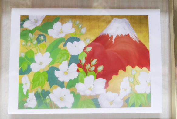 赤富士と芙蓉(コピー)送料無料ガッシュ画 3枚目の画像