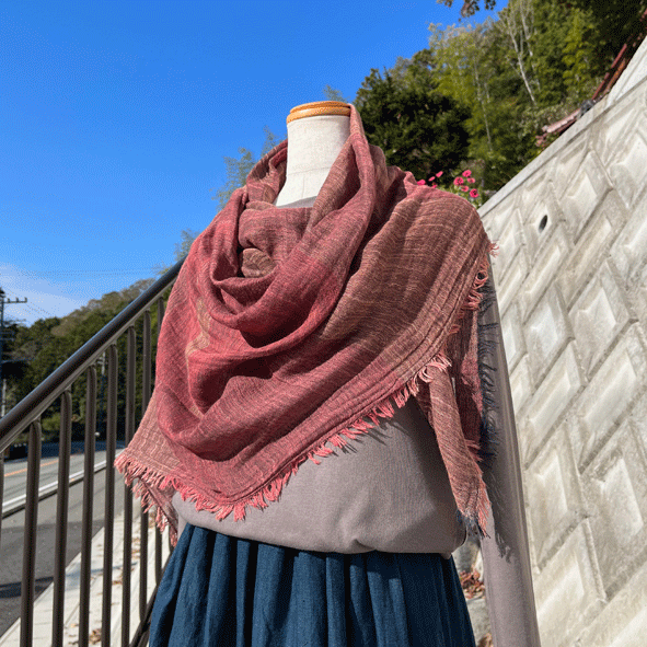 柿渋染め播州織ストール赤紫K23110