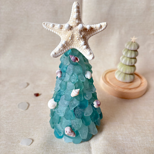 シーグラス クリスマスツリー ツリーランプ 電池式 ランプ グラス