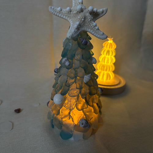 シーグラス クリスマスツリー ツリーランプ 電池式 ランプ グラス