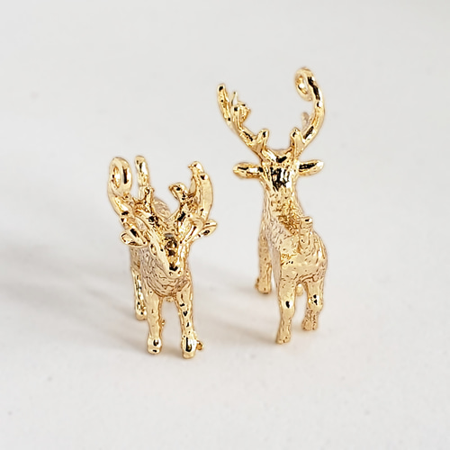 2個 トナカイ 18KGP 本金メッキ クリスマス パーツ チャーム/ゴールド  