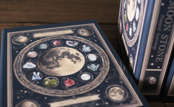 魔法の本のようなブックボックス 架空の洋書 "誕生石の図鑑" 〜MOON STONE〜 / 小物入れ 6枚目の画像