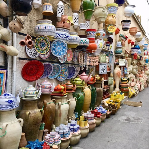 チュニジア・ナブール陶器 ミニクスクス皿&10cmボウルセット 澄んだ