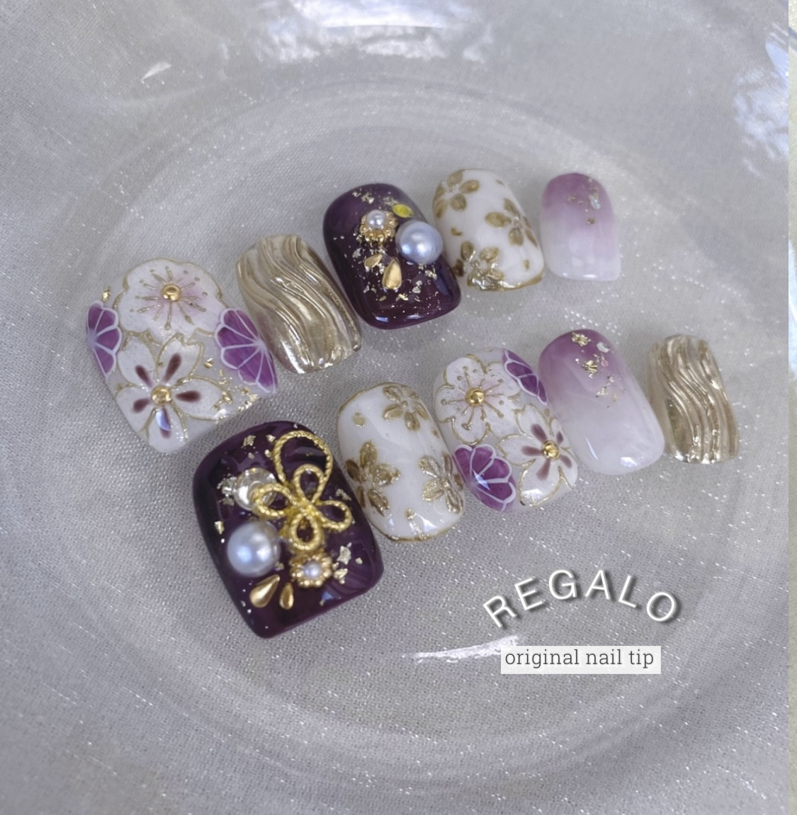 no.⑧②カラー変更ok! 紫 深紫ネイル 成人式 ネイルチップ 和装ネイル  