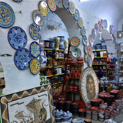 チュニジア・ナブールの陶器　大きさ違いのオバール皿　2枚セット　テンション上がる風車23　 6枚目の画像