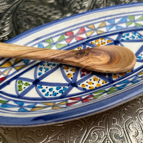 チュニジア・ナブールの陶器 大きさ違いのオバール皿 2枚セット