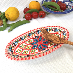 チュニジア・ナブールの陶器　大きさ違いのオバール皿　2枚セット　食欲増進ベルベル情熱の赤27 10枚目の画像