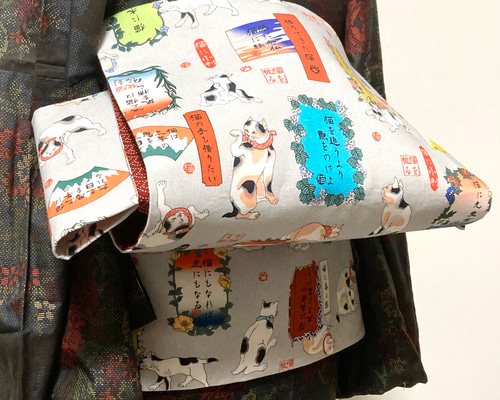 珍柄！未使用品 名古屋帯 ネコ 猫 子猫くすみピンク グレー 3m58cm 正絹 169f700bcb95acceef077912a270f3