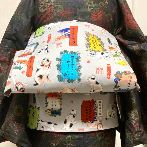 珍柄！未使用品 名古屋帯 ネコ 猫 子猫くすみピンク グレー 3m58cm 正絹 169f700bcb95acceef077912a270f3