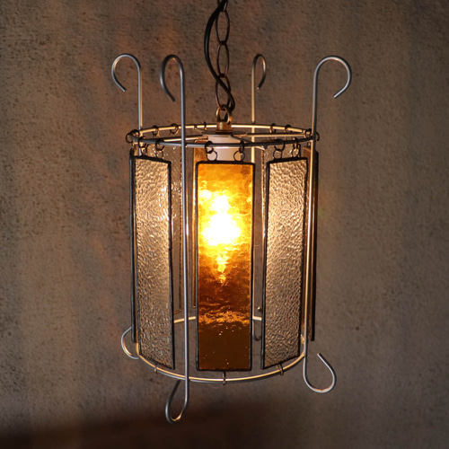 最終価格！ヴィンテージ アンバーガラス葡萄柄ペンダントライト 最終