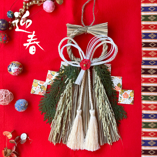 2024正月】変形しめ縄飾り／白（ 幅18cm×丈26cm） しめ縄・しめ飾り