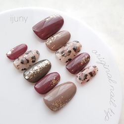 レオパードネイルチップ ボルドー ヒョウ柄 アニマル柄 おしゃれ