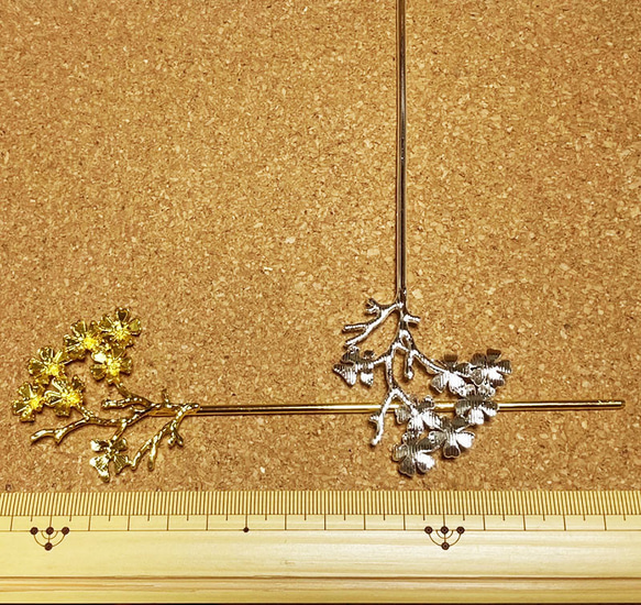 桜の枝かんざしパーツ２本ゴールド 7枚目の画像