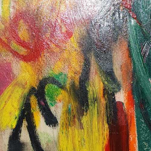 ひろ・あおき 作 「盤043 」 オイルパステル/木製パネル S3 27.3x27