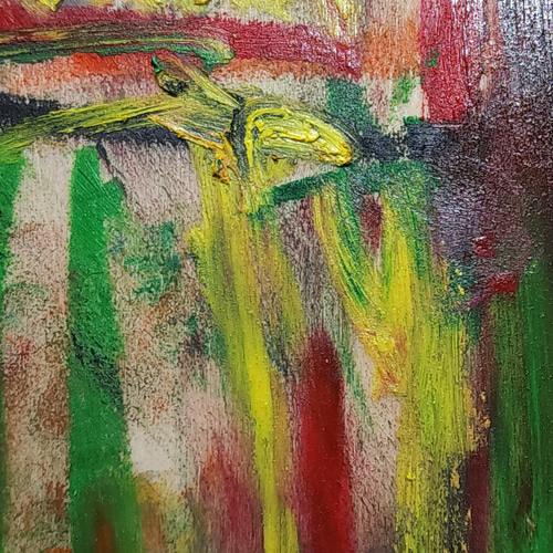 ひろ・あおき 作 「盤043 」 オイルパステル/木製パネル S3 27.3x27