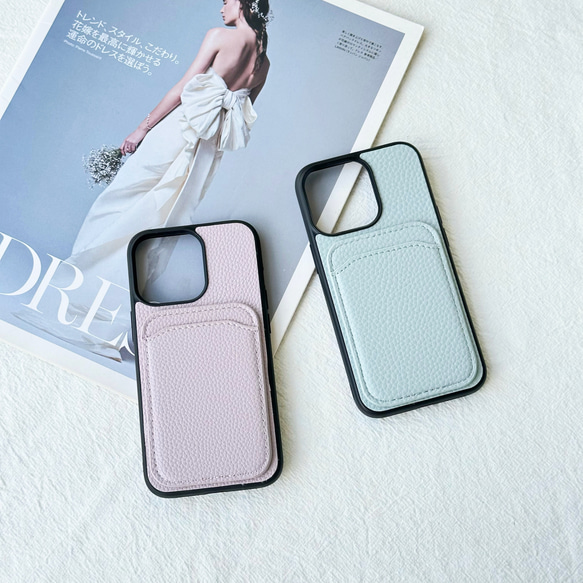 カード収納 iphone 16 15 14 13 12 11 ケース 背面型 耐衝撃 pu