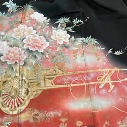 黒留袖リメイク 花車に牡丹　ロングスカート　正絹　フリーサイズ  大きなサイズ 9枚目の画像