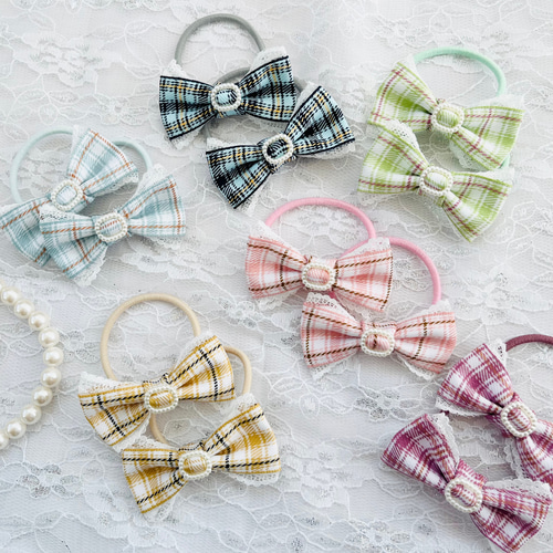 【T-263】チェック柄ヘアリボン　キッズヘアゴム　キッズヘアリボン T-263】チェック柄ヘアリボン キッズヘアゴム キッズヘアリボン T-263