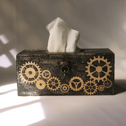 手工原木面紙盒 齒輪造型 工業風 仿鍛造 面紙盒 衛生紙盒 木作 第1張的照片