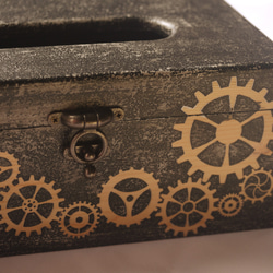 手工原木面紙盒 齒輪造型 工業風 仿鍛造 面紙盒 衛生紙盒 木作 第4張的照片