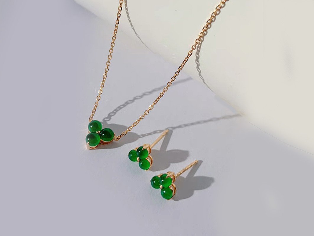 【しらたま】クローバーネックレス&ピアス グリーン 3-ns00038.jpg