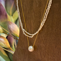 淡水真珠 砂ケシパール【14k gold filled】 2連 40cm 14KGF ネックレス 