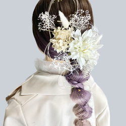 髪飾り(ダリア/ホワイト) 水引 金箔 成人式 前撮り 卒業式 結婚式 4枚目の画像