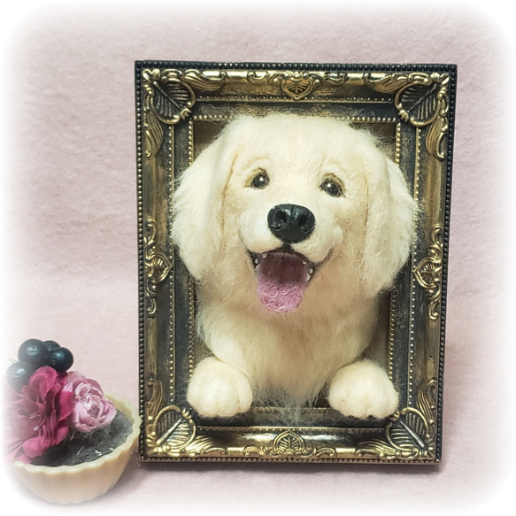 羊毛フェルト オーダー 「リアルで可愛いワンちゃん」額飾り 羊毛フェルト オーダー 「リアルで可愛いワンちゃん」額飾り