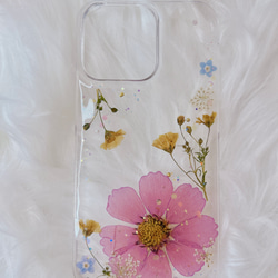 【全機種対応】コスモスの大人可愛い押し花スマホケース 4枚目の画像