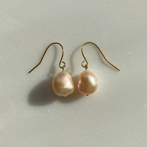 レーガ様 リクエスト 6点 まとめ商品　淡水ピアス　バロックパールピアス ✨約12mm✨オレンジ淡水パール✨大きめバロックパール✨淡水