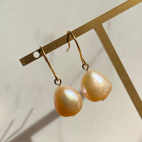 ✨約12mm✨オレンジ淡水パール✨大きめバロックパール✨淡水