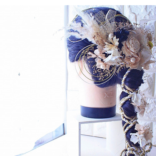 NO3 髪飾り 成人式 卒業式 金箔 水引 ウェディング ゴールド 白 金