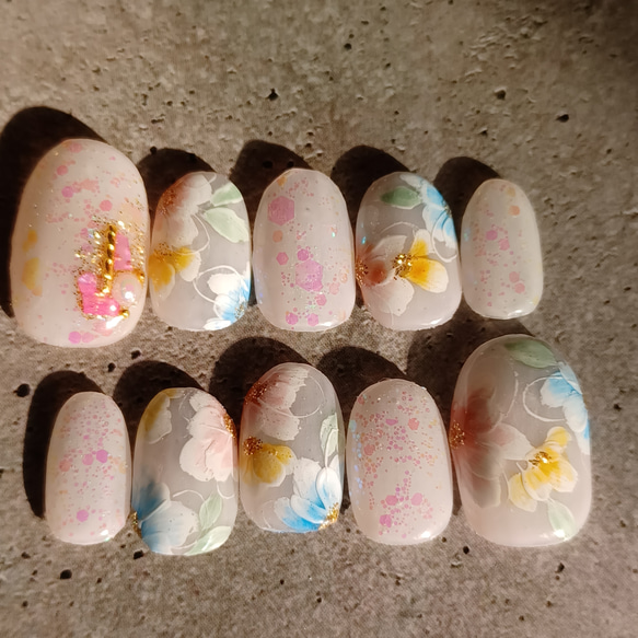 受注製作】ふんわりピンク フラワー ネイルチップ No.77 ネイルチップ 