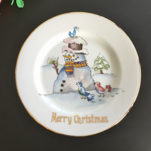 クリスマスシーズンに飾りたいスノーマンの飾り皿 大皿 s